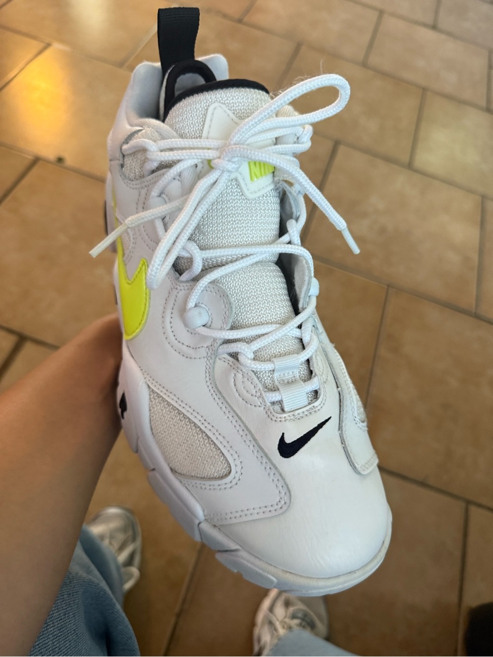 Nike White Sneakers with Neon Green Insole and Black Trim - Picture 11 of 15